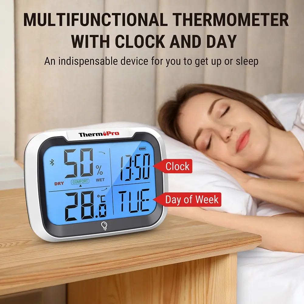 ThermoPro TP393 백라이트 80M 무선 블루투스 가정용 디지털 온도계 습도계 앱 모니터 기상 관측소