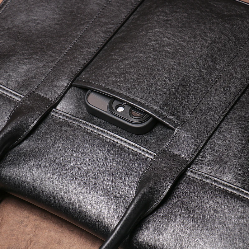 LUOKIR Men's Briefcase Genuine Leather Luxury Business Office Computer Bag Casual Travel Handbag File Bags For 14 Inch Laptop 6
