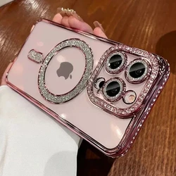 Luxury Glitter Diamond Clear Phone Case with MagSafe and Wireless Charging - iPhone 13 Pro Max (Pink)