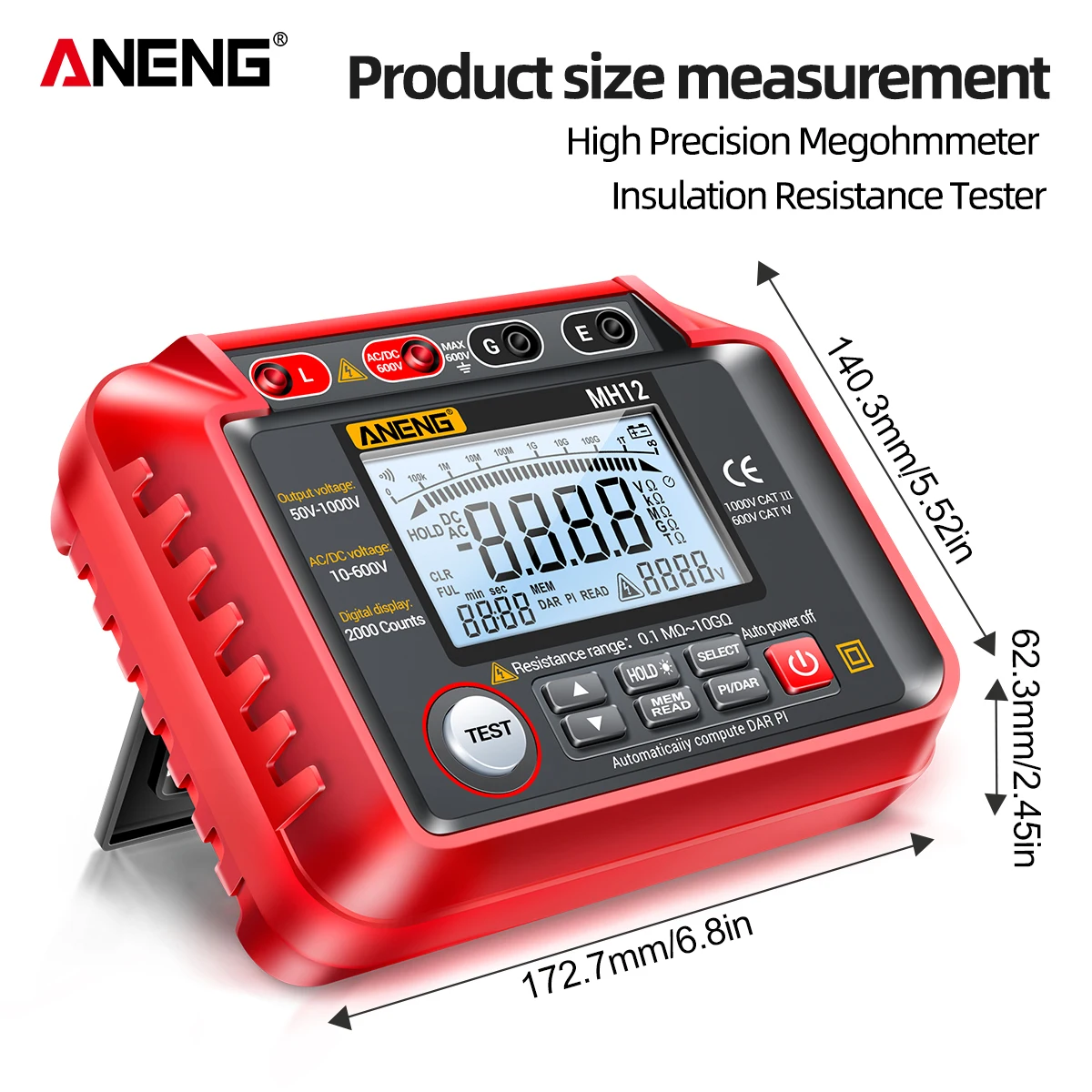 ANENG MH12 Digital Megohmmeter Insulation Resistance Meter Voltmeter Tool Ohm Voltage Tester Power Energy Tools Supplies voltage tester resistance tester