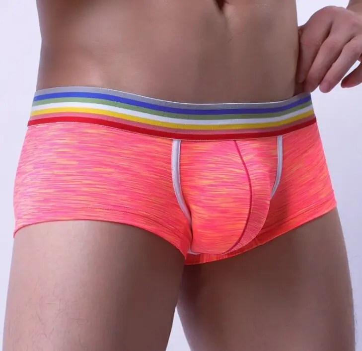 New high-end sexy underwear Men's Rainbow belt Low waist young u convex Metrosexual Boxers shorts Male elastic underpants 4Color 3