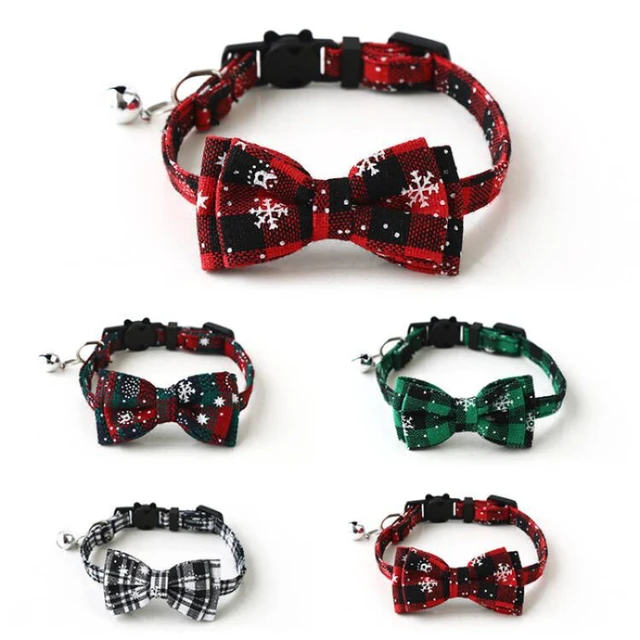 Christmas Bowknot Cat Small Dog Collar with Bell Plaid Snowflake Adjustable Breakaway Pet Puppy Kitten Buckle Necklace Christmas Bowknot Cat Small Dog Collar with Bell Plaid Snowflake Adjustable Breakaway Pet Puppy Kitten Buckle Necklace