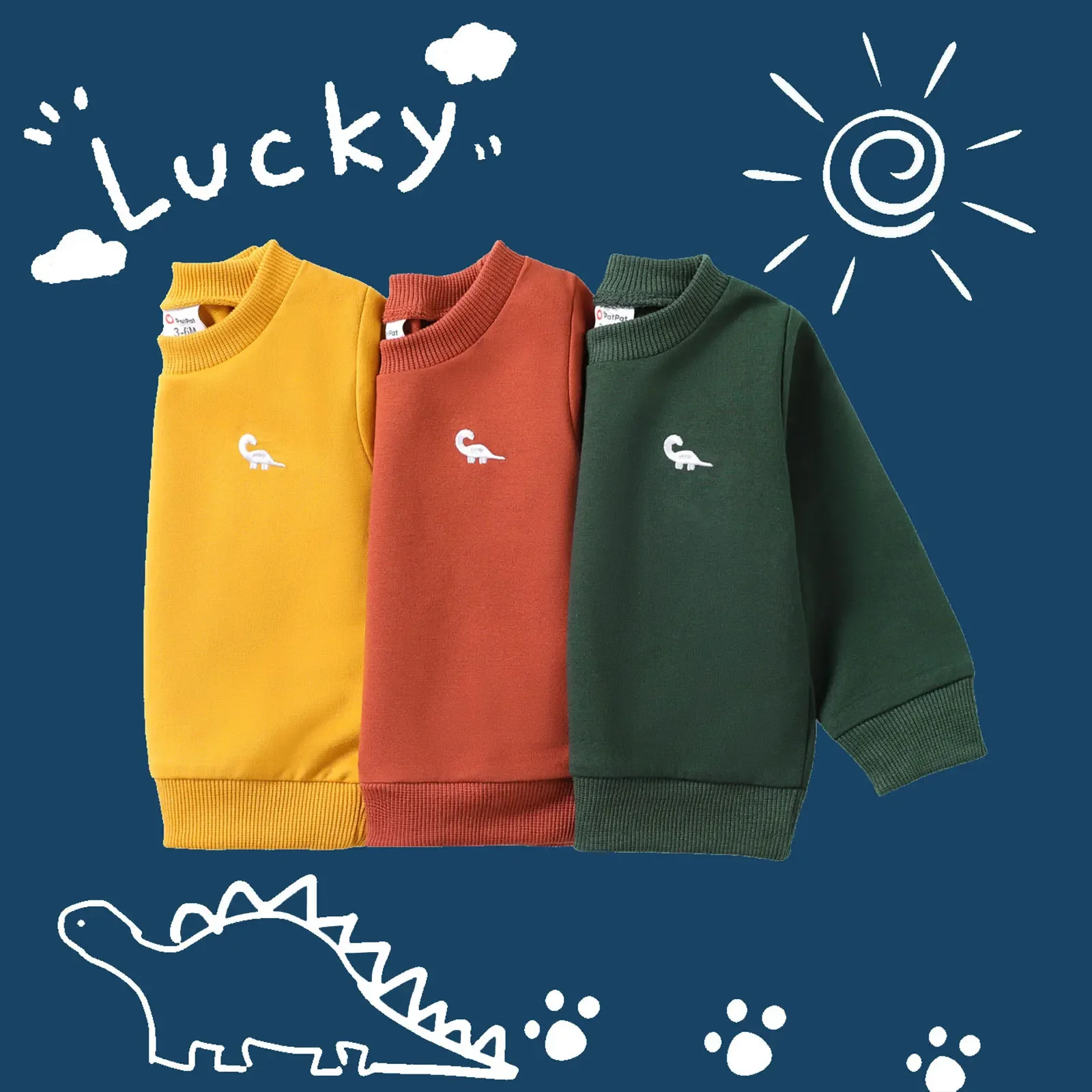 PatPat Baby Boy Animal Pattern Dinosaur Embroidery Long Sleeves Sweatshirt Animal pattern Casual/Outdoor The dinosaur children sweatshirt