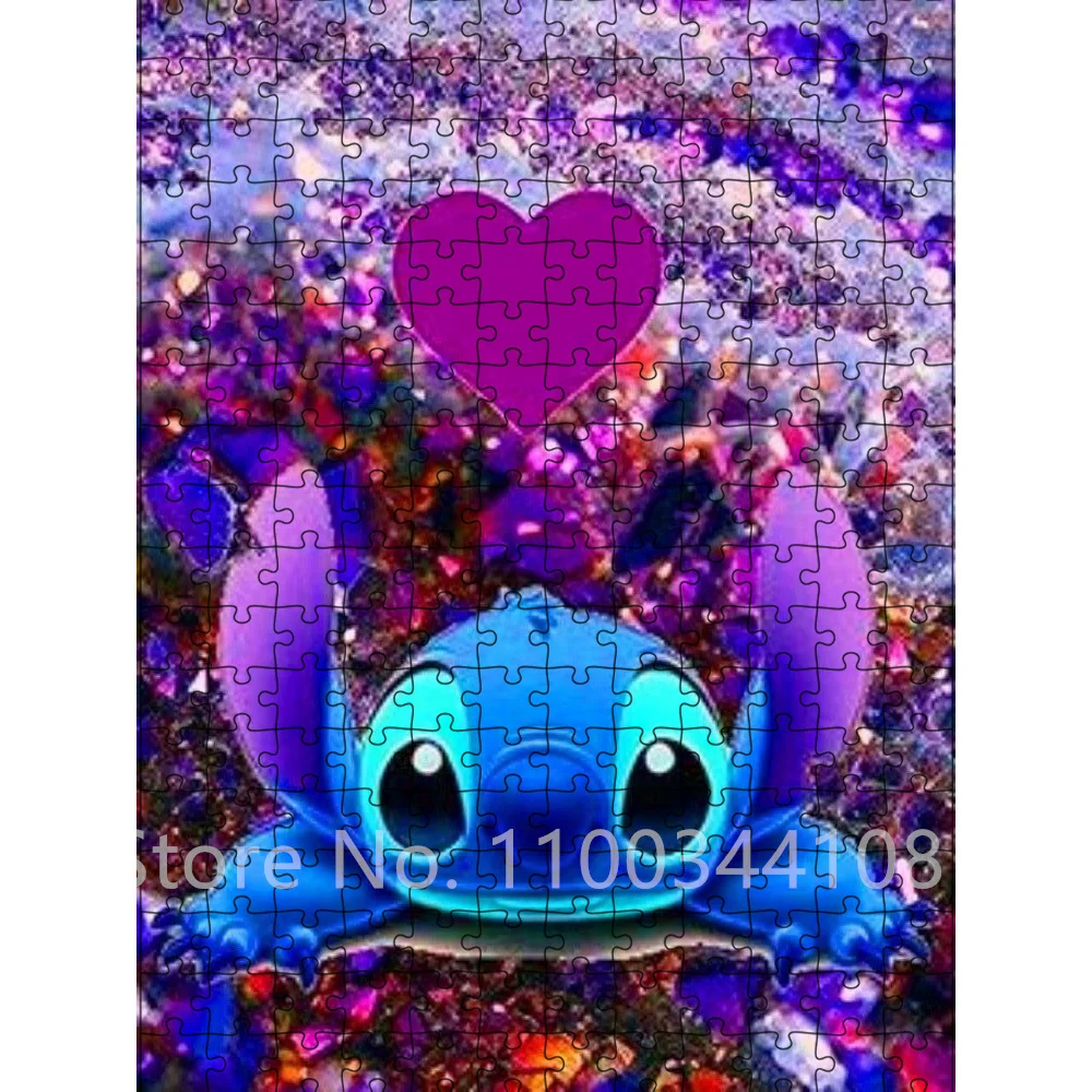 Jigsaw Puzzles Wooden Jigsaw Puzzles Educational Puzzles 300/500/1000 Pieces Puzzle Disney Stitch Cartoon Jigsaw Puzzle for Adults Kids Educational Toys Diy Gift Decompressing Game