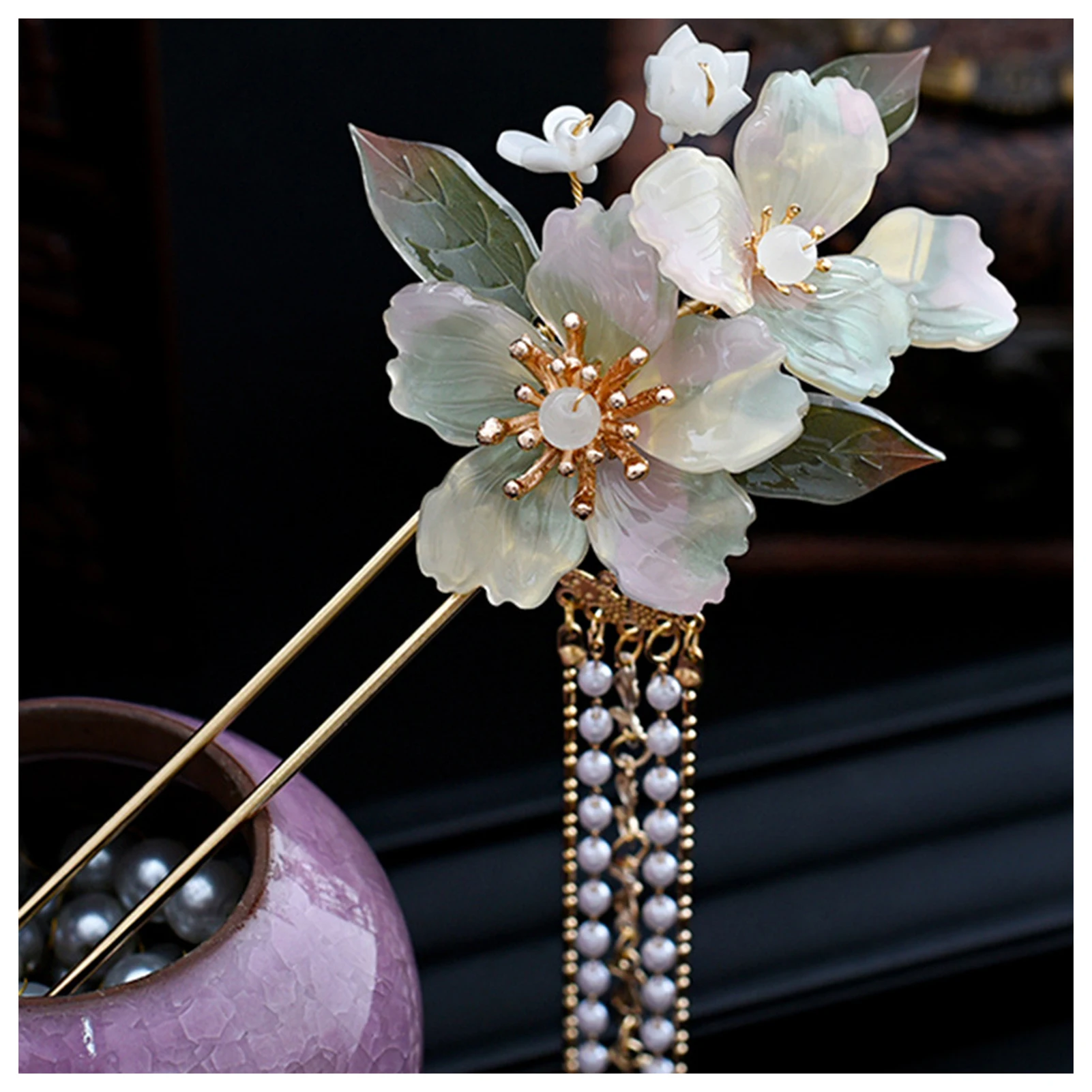 

U Shaped Pearl Wedding Bridal Hair Pins Handmade Pearl Beads Flower Headdress for Thick Curly Hair Styling Decorative