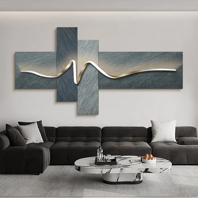 Chambre principale salon géométrique bureau décor peinture avec lumières luxe canapé TV fond mur suspendu photo chambre lits 1