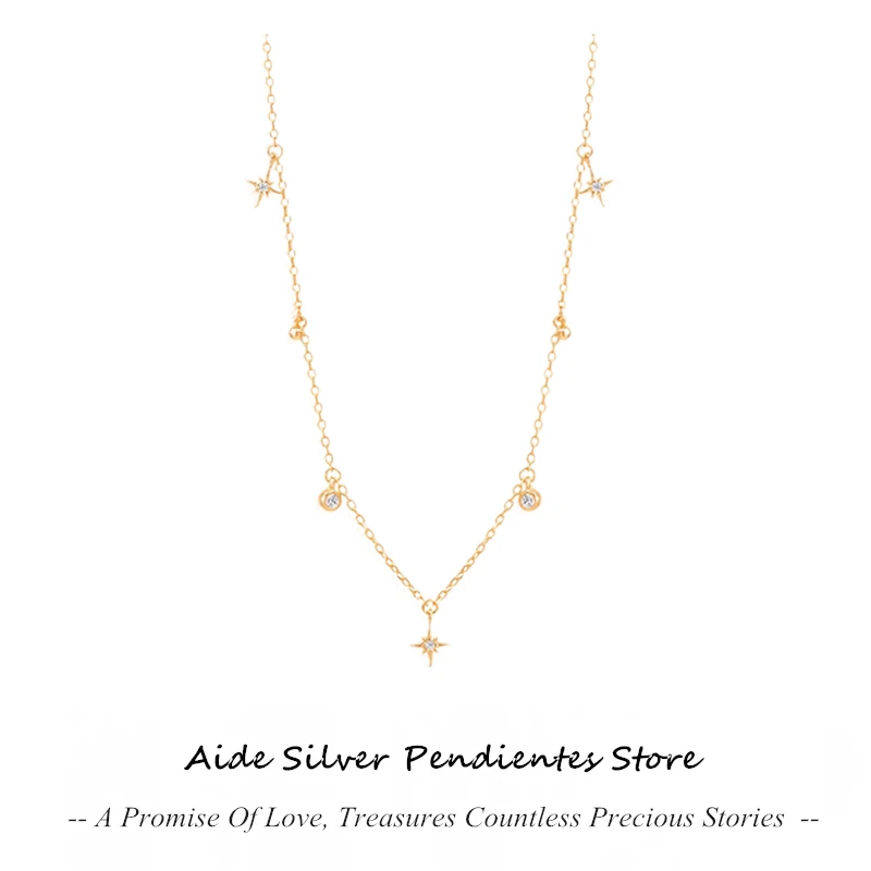 

AIDE 925 Sterling Silver Stacked Ladies Clavicle Necklace Octagonal Star CZ Irregular Pearl Necklaces For Women Anniversary Gift
