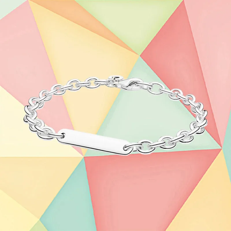 

2021 New Style 100% 925 Sterling Silver Ladies Engravable Bar Chain Bracelet, Fashionable And Simple Jewelry Gift