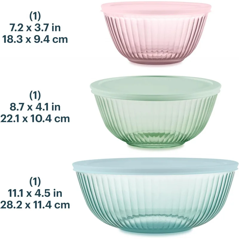 Sculpted Tinted Glass Mixing Bowl Set with Lids 3