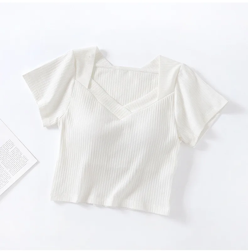 Short Sleeved V-Neck T-Shirt Chest Pad Underwear Top Cotton Summer Pajamas Tops Casual Sleepwear Bottoming Shirt For Women sleepwear lingerie underwear set women crop tees