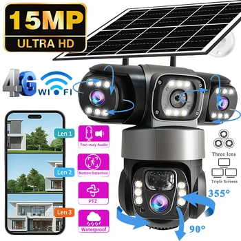 V380PRO 3 Lens WiFi Solar Camera 15MP 360 Outdoor Waterproof CCTV Night Vision Two-Way Audio Camera Mobile Tracking 4G IP Camera 1