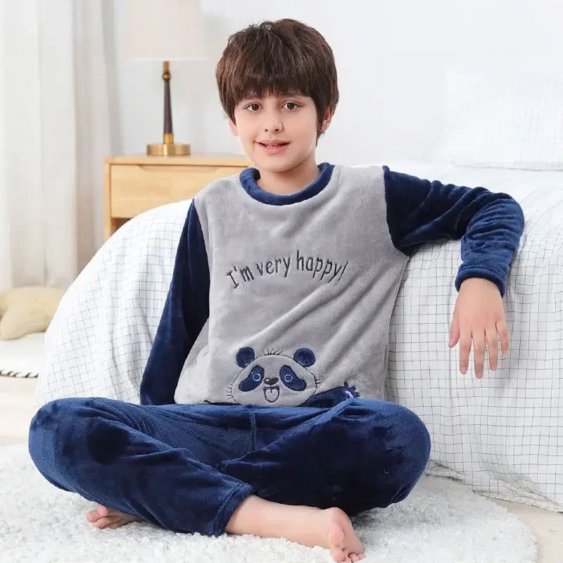 Kids pajamas set Teens long-sleeve fleece pajamas Cartoon