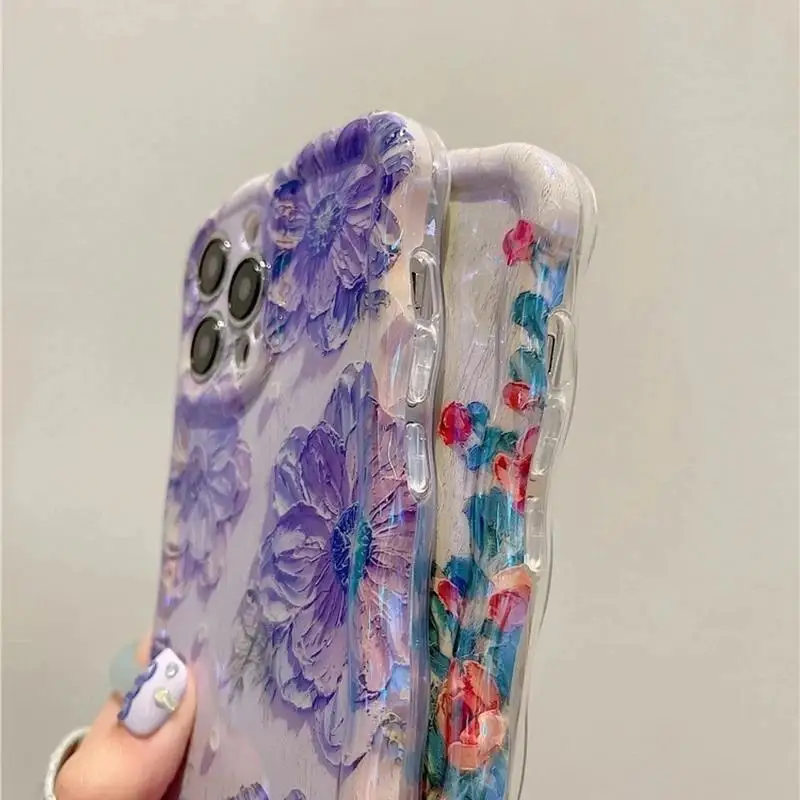 Luxury Flower Pattern Laser Phone Case For iPhone 11 12 13 14 15 16 Pro Max Shockproof Bumper Cases Cover