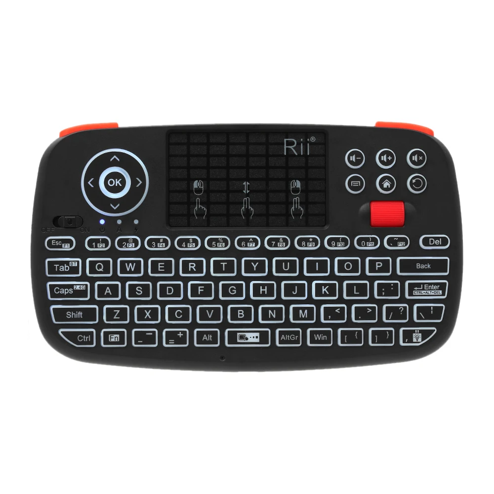 Mini Teclado sem Fio Portátil com Teclado Retroiluminado Rii i4 Original Bluetooth us ru he es fr Touchpad Android Janela