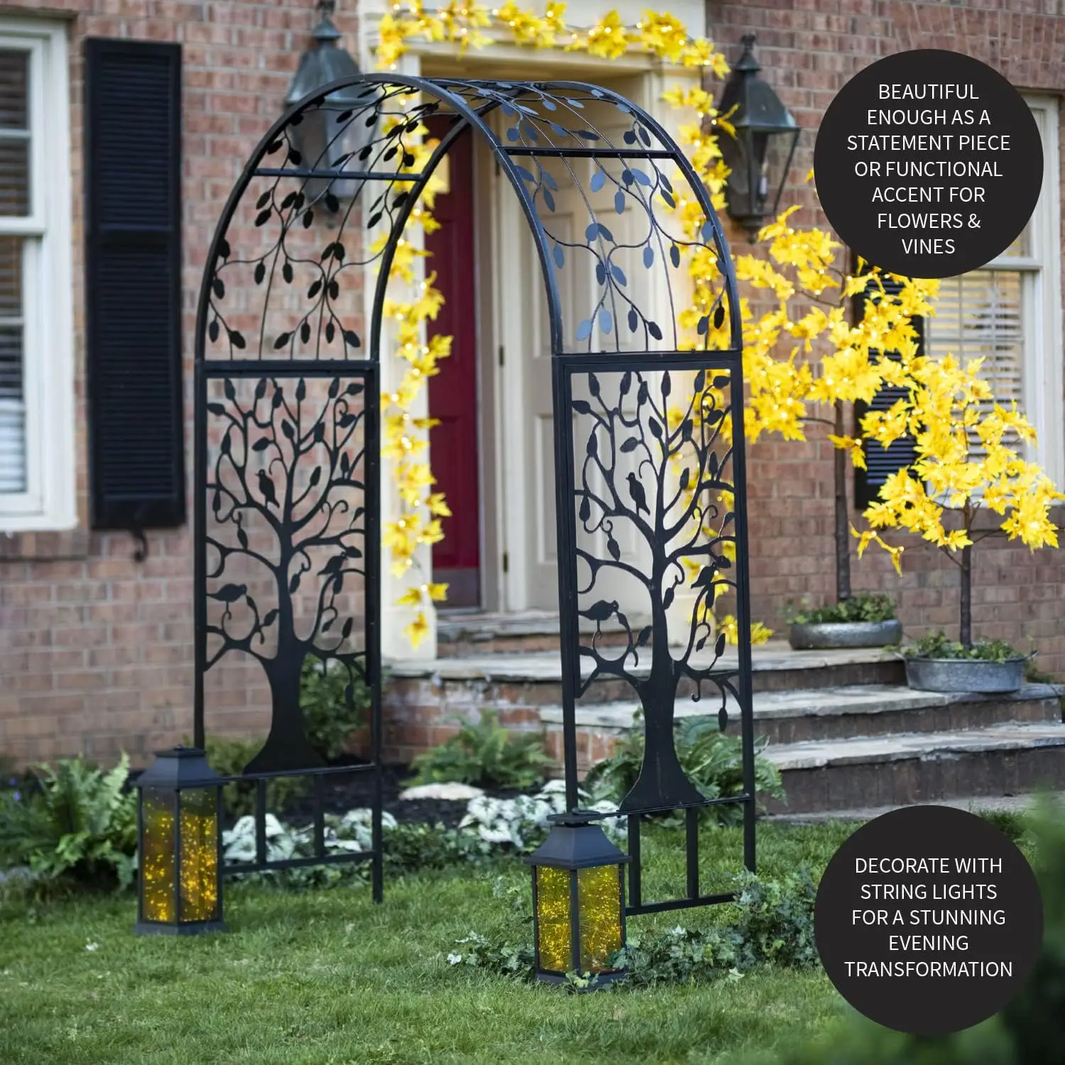Arch Metal Outdoor Garden Arbor Tree of Life 84" H x 53" Wx 23" D Black Trellis Lattice for Plants Wedding