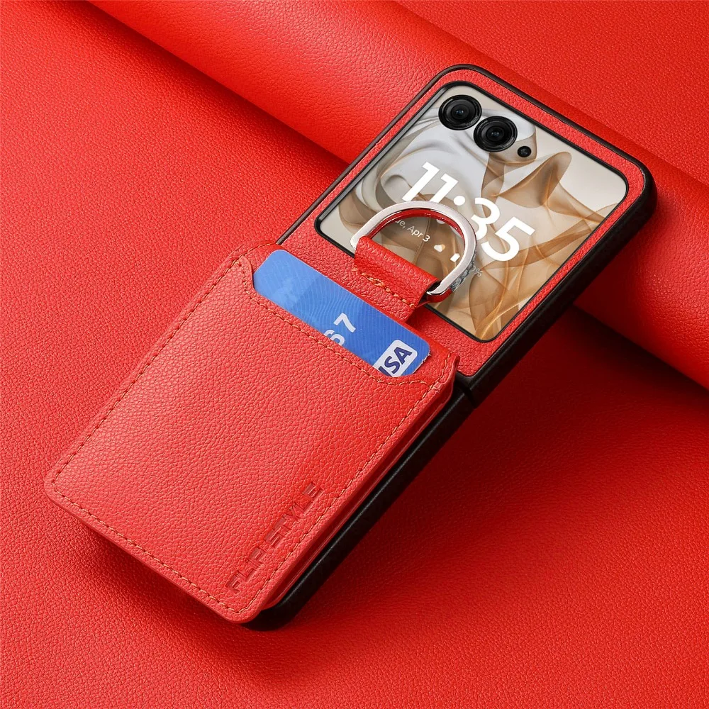 Premium PU Leather Phone Case with Finger Ring, Card Slot & Wallet Holder