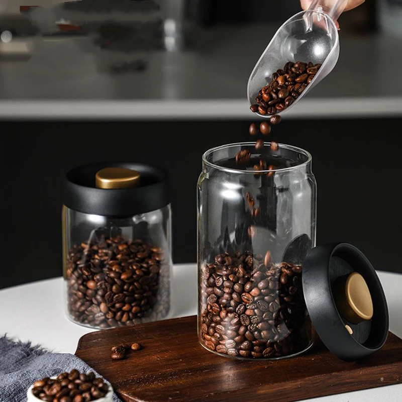 

New Coffee Beans Vacuum Sealed Tank Glass Food Storage Tank Household Moisture-proof Air Extraction Tea Storage Tank Push-type