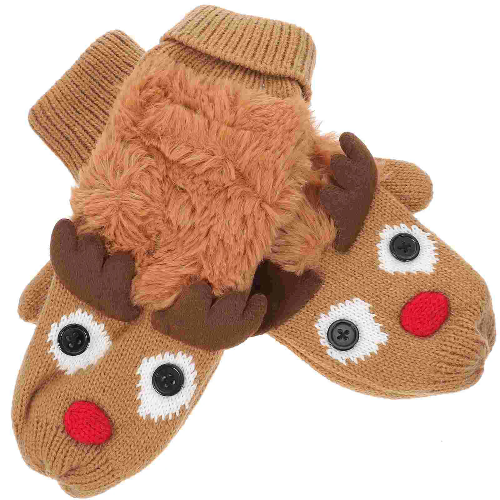 

Elk Warm Gloves Hand for Men Fingerless Mittens Children Five-finger Portable Fur