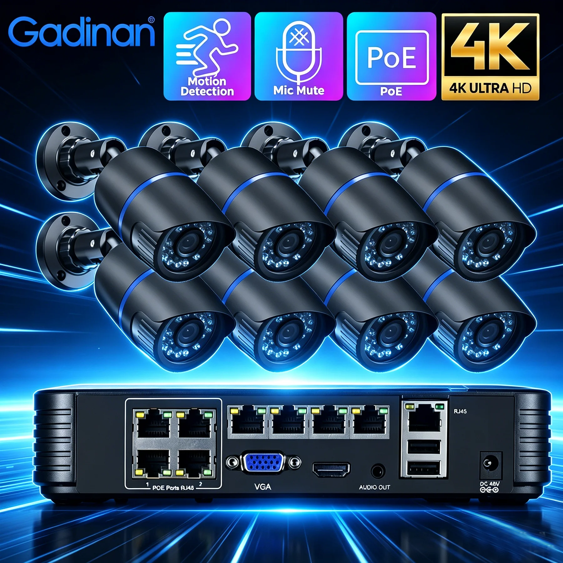 8CH 4CH 8MP POE NVR AI 보안 카메라 시스템 키트 H.265 4MP 5MP 오디오 지원 야외 야간 투시 IP 카메라 홈 비디오 감시 세트