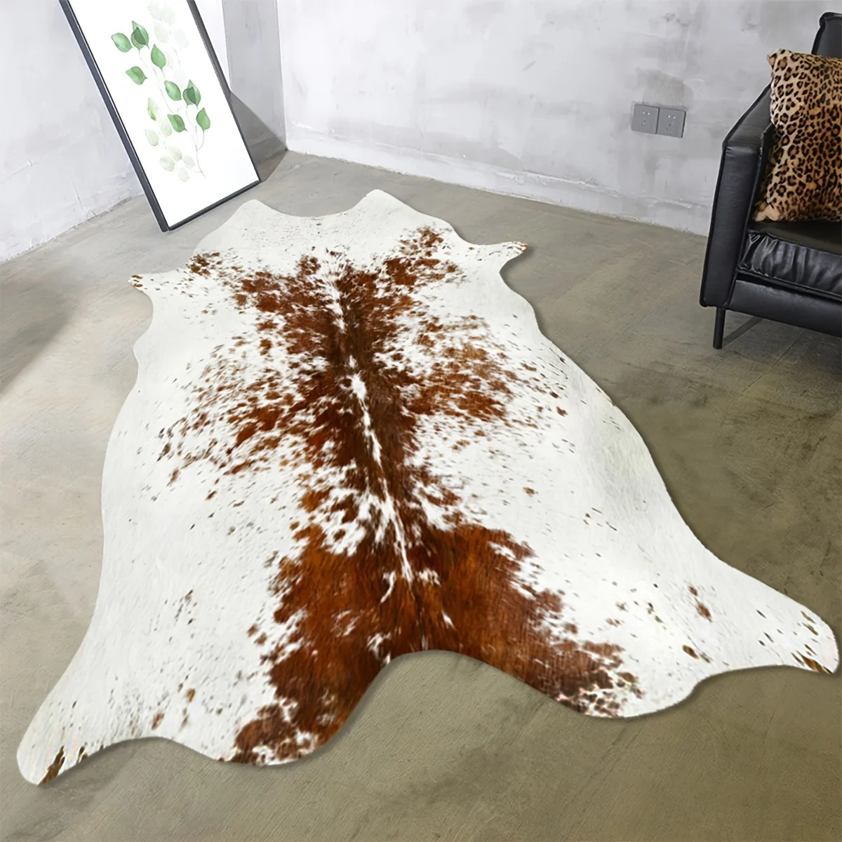 1pc Faux cowhide modern animal area rug, fashion calfskin rug, living room bedroom western decoration leather rug