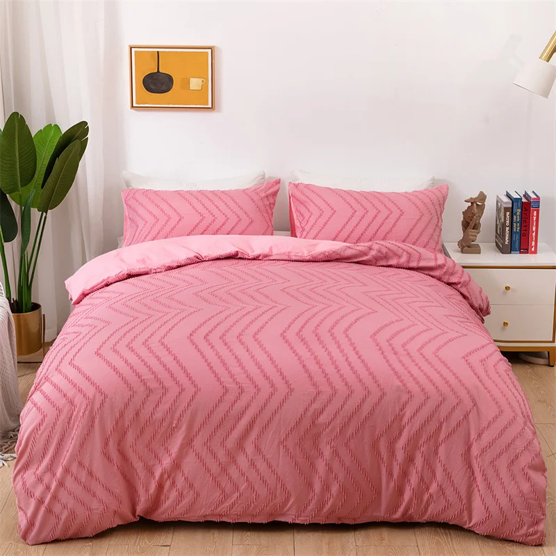 Solid Color Stripe Cut Flowers Bed Sets Full Queen Wave Patchwork King Size Duvet Cover with Pillow Cases Home Comforter Cover alx