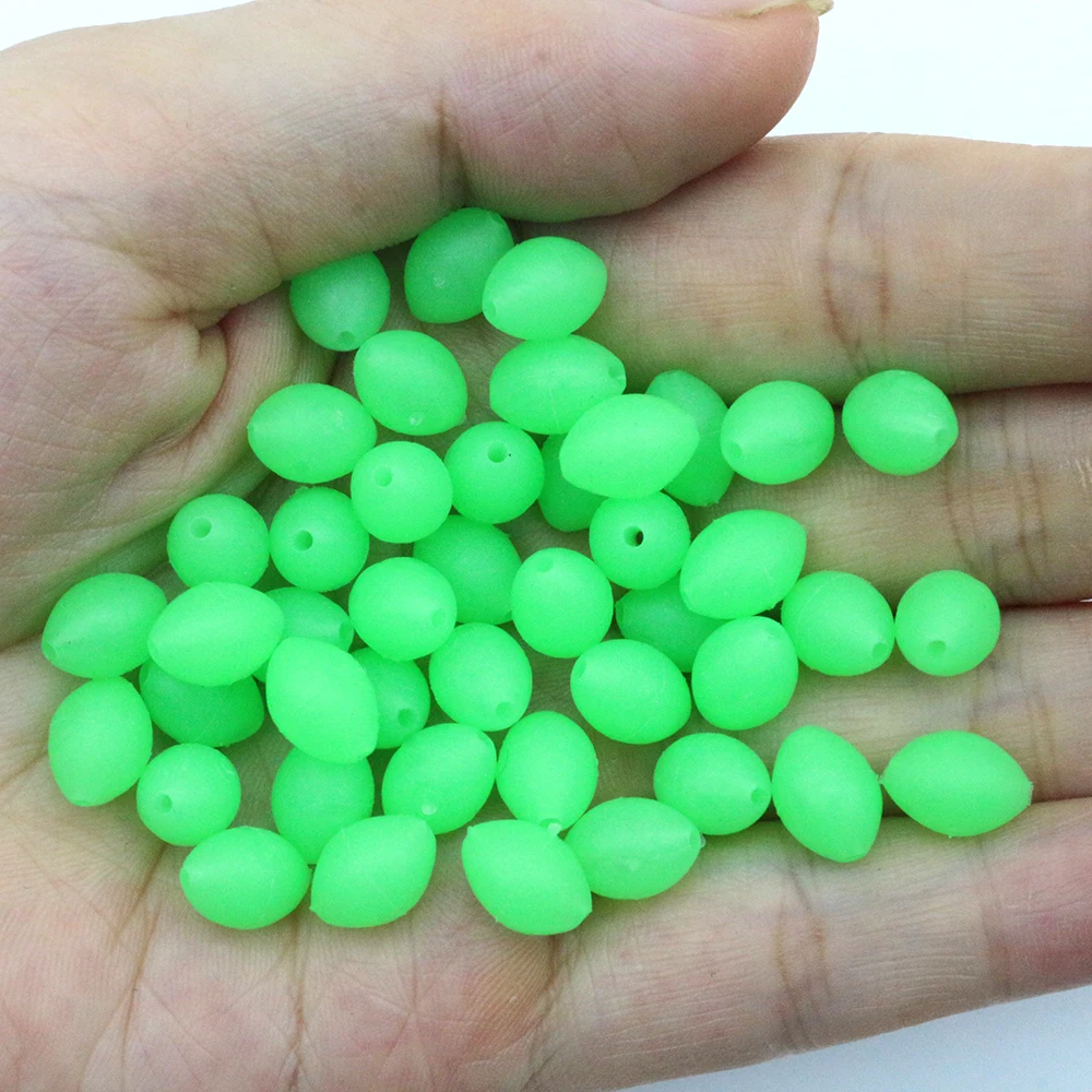 100PCSOvalSoftRubberLuminousFishingBeadsGlowingSinkBeadsFor