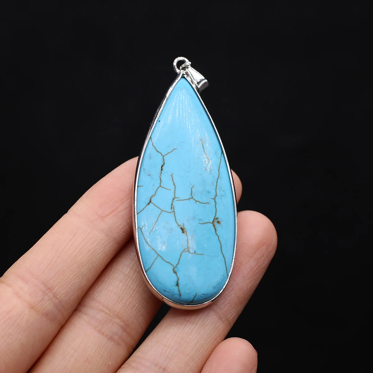 

Natural Stone Pendant Blue Turquoise Gold Silver Edge Water Drop Healing Crystal Stone Charms for Jewelry Making DIY Necklaces