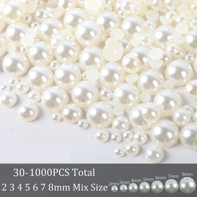 Half Flatback Imitation Pearls Beads ABS Half Round Loose For Nail Art DIY Craft Garment 2-16mm 30-1000Pcs
