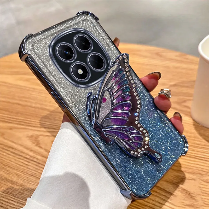 Lucky Butterfly Glitter Phone Holder Case with Anti-Knock Cover