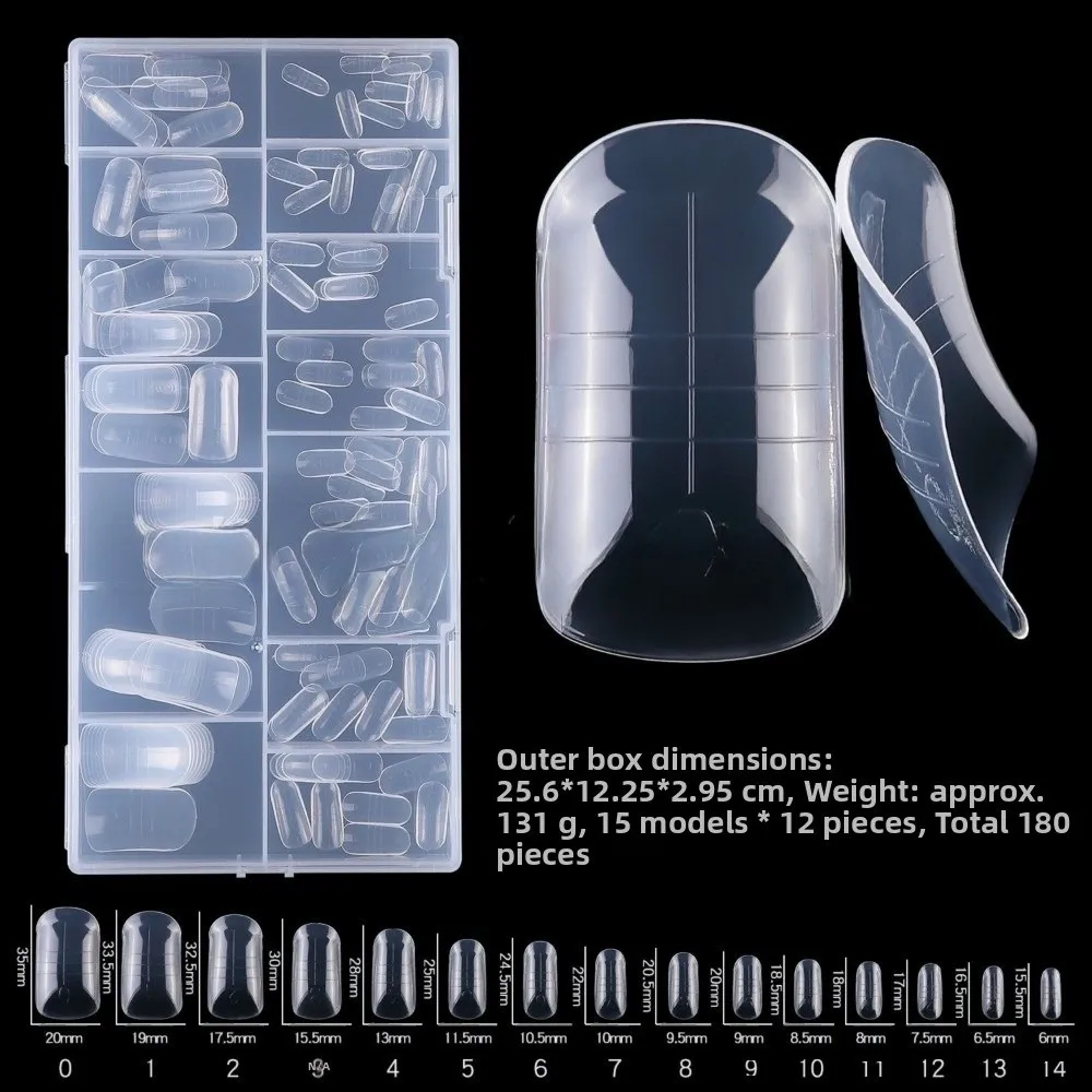 150pcs Coffin Shape Sandwich Nail Forms with Auxiliary Line Almond Shape Double-Sided Fake Nails Clear Extension Natural Clear