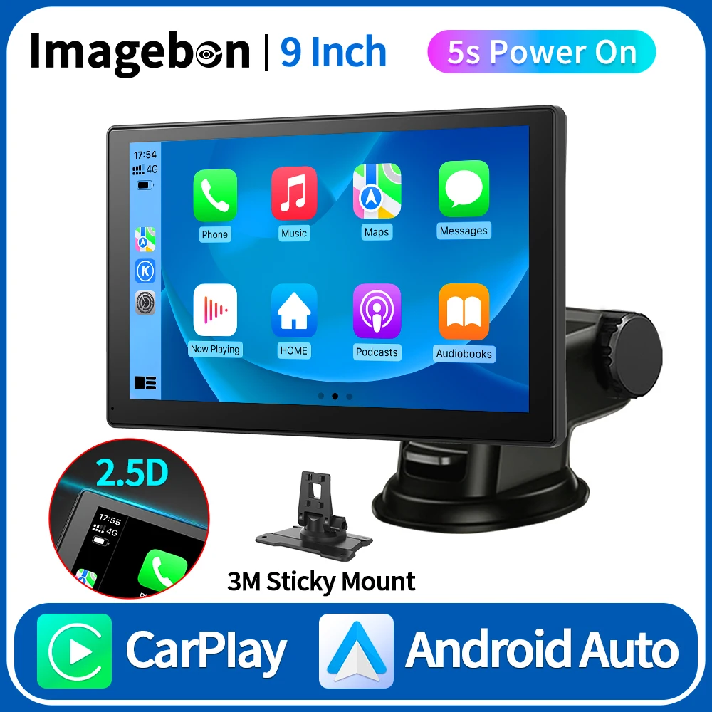 

9" Wireless CarPlay & Android Auto Dash Cam 2K Video Recording GPS Navigation Dashboard Car Rearview Mirror Camera DVR AUX
