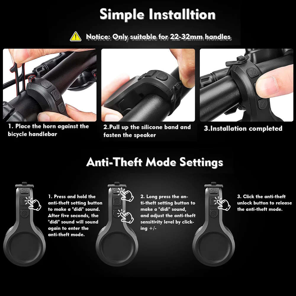 Bicycle Bell Waterproof Horn Portable USB Charging Safety Electric Mountain Bike Alarm Loud Bicycle Accessories bicycle bell mountain bike bell bicycle horn bicycle alarm bicycle accessories