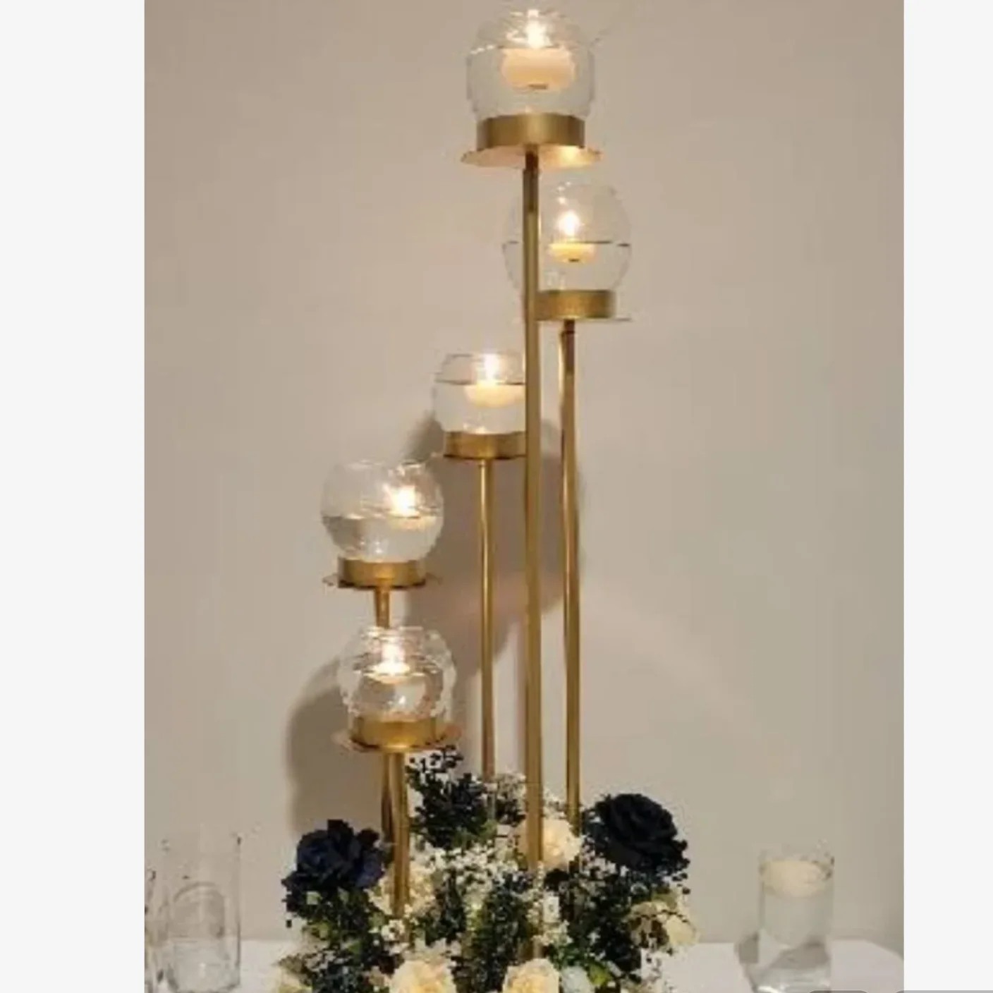 No glass cup)10pcs)5 Arms Candelabras Candle Holders Metal Candlesticks For Wedding Centerpieces Event Party Decoration2953