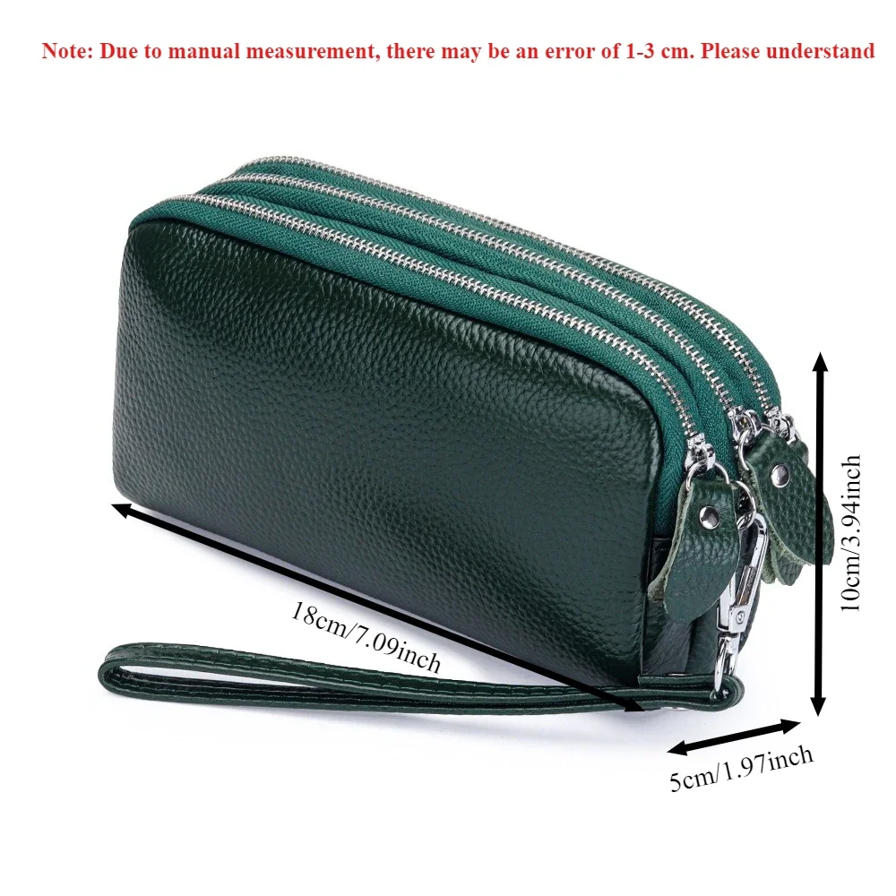 Women Long Wallet Genuine Leather 3-Layer Zipper Purse Bag Large Capacity Wristlet Clutch Wallets Phone Bag Money Purses 2026
