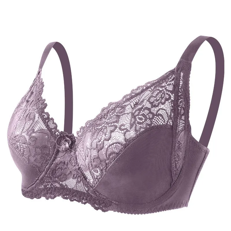 Plus Size Lace Bra Women Sexy Ultra-Thin Lingerie Full-Coverage Underwear  Top Floral Transparent Brassiere E F Cup (Color : Purple-Gray, Size :  40/90F) : : Clothing, Shoes & Accessories
