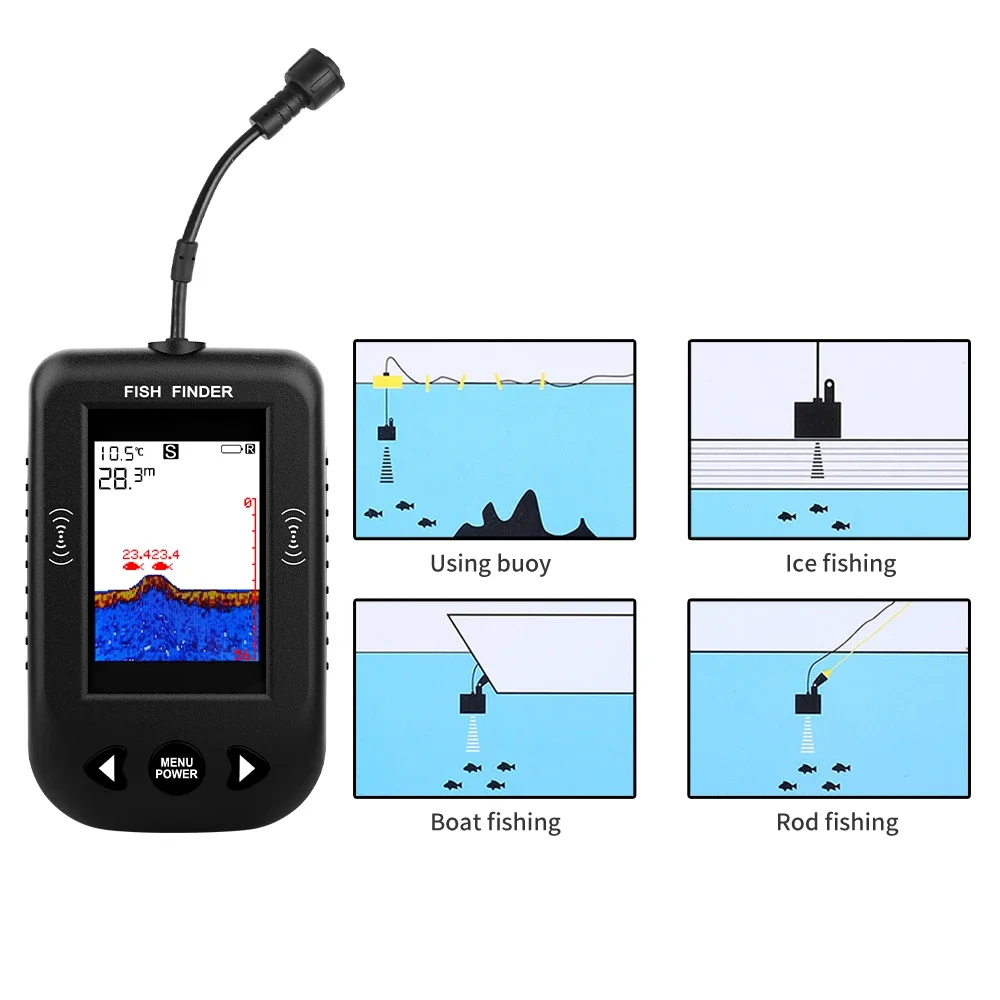 Portable Sonar Fish Finders 100M 45 degrees Sonar Coverage Echo Sounder Alarm Transducer For Lake Sea Fishing