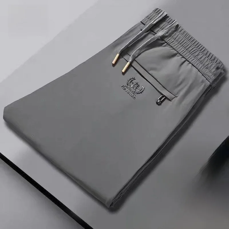 High-End Ice Silk Men's Elastic Casual Pants Loose Sports Thin Straight Leg Long Trousers Youthful Spring Summer Faion