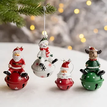 Christmas Tree Decoration Iron Art Christmas Bell Old Man Snowman Elk Bell Pendant Christmas Home Decorations