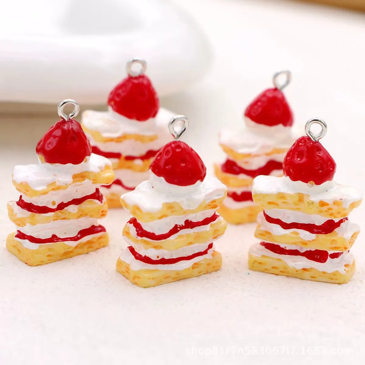 3D Strawberry Cake Charms 10pcs For Jewelry Making Handmade Accessories