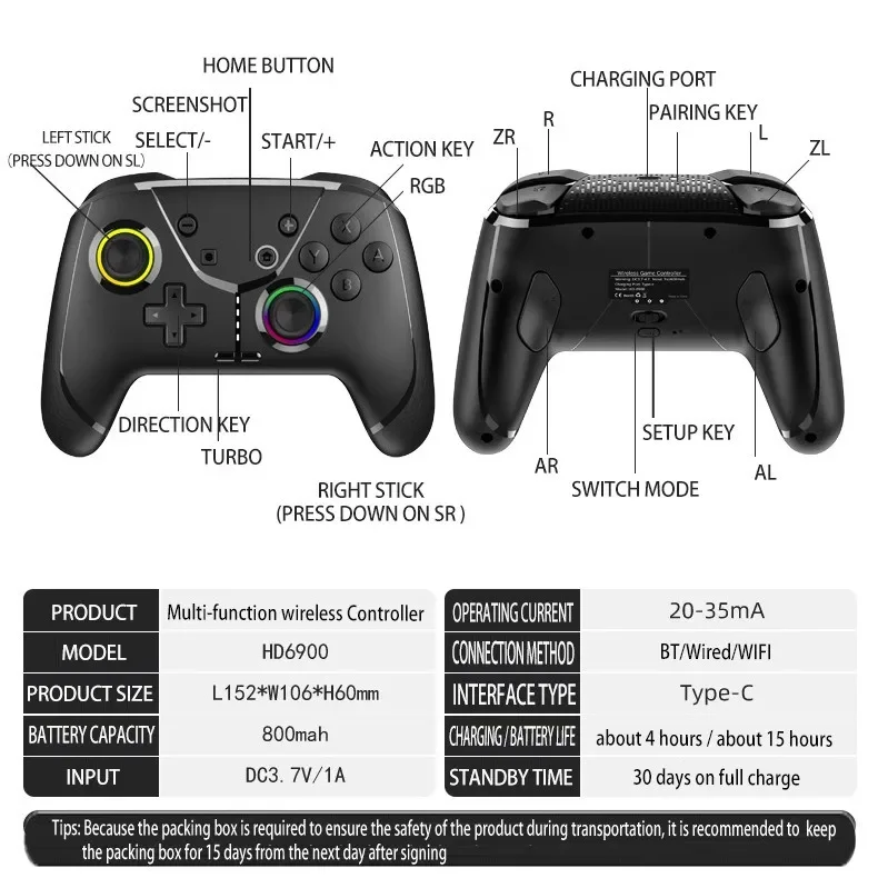 NEW 6900 For Switch PRO wireless Bluetooth game controller PC motion sensing vibration macro programming continuous iOS