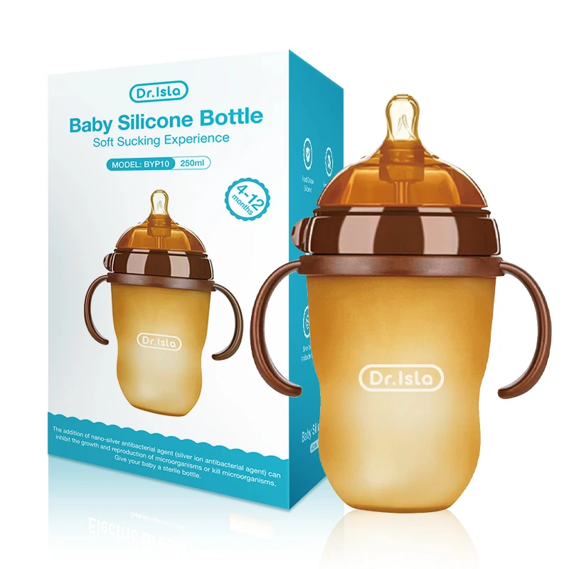 Milk bottle feeding bottle baby feeding utensils 150ml/250ml Baby Silicone Bottle With Handle Nano Silver Antibacterial Baby Weaning Anti-Choking Nipple Bottle BPA Free