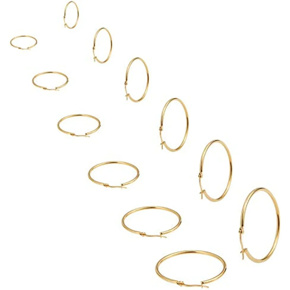

24pcs 6 Sizes Huggie Earrings Hypoallergenic Stainless Steel Hoop Earring 1x0.7mm Pin Small to Large Hoop Earrings Set DIY