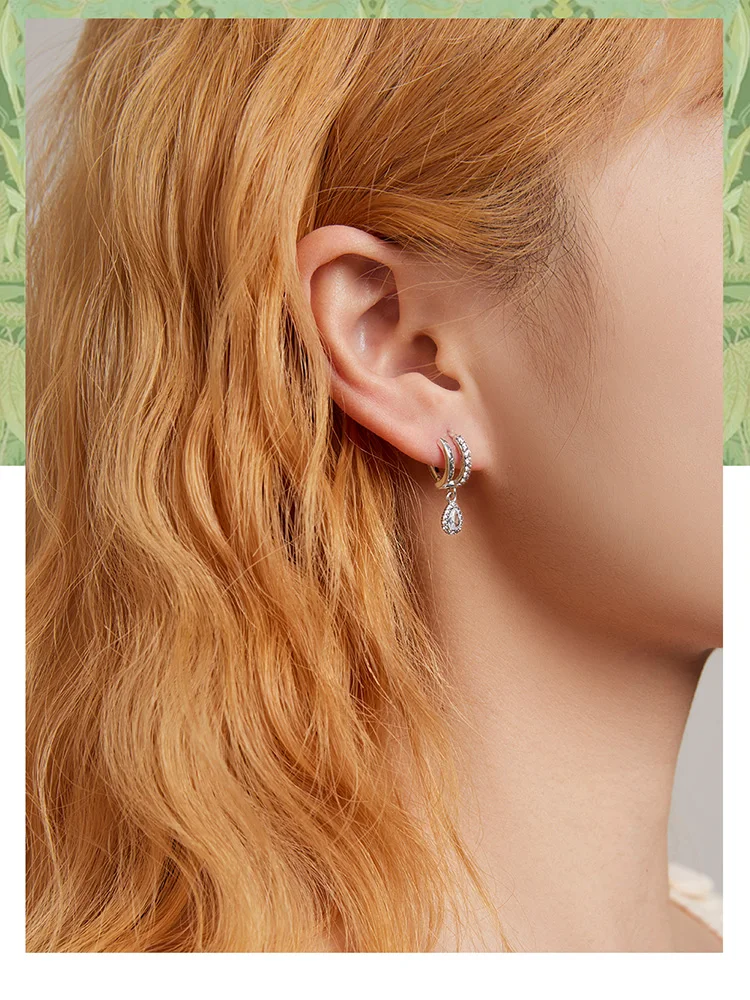 Bamoer 100% Real Solid 925 Sterling Silver Delicate Water Drop Earrings Sparkling Zircon Pendent Earrings for Women Fine Jewelry
