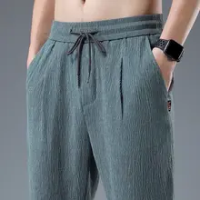 

Casual Linen Pants Men Harem Pants Joggers Sport Sweatpants Solid color Black Gray Ankle length Trousers Elastic waist