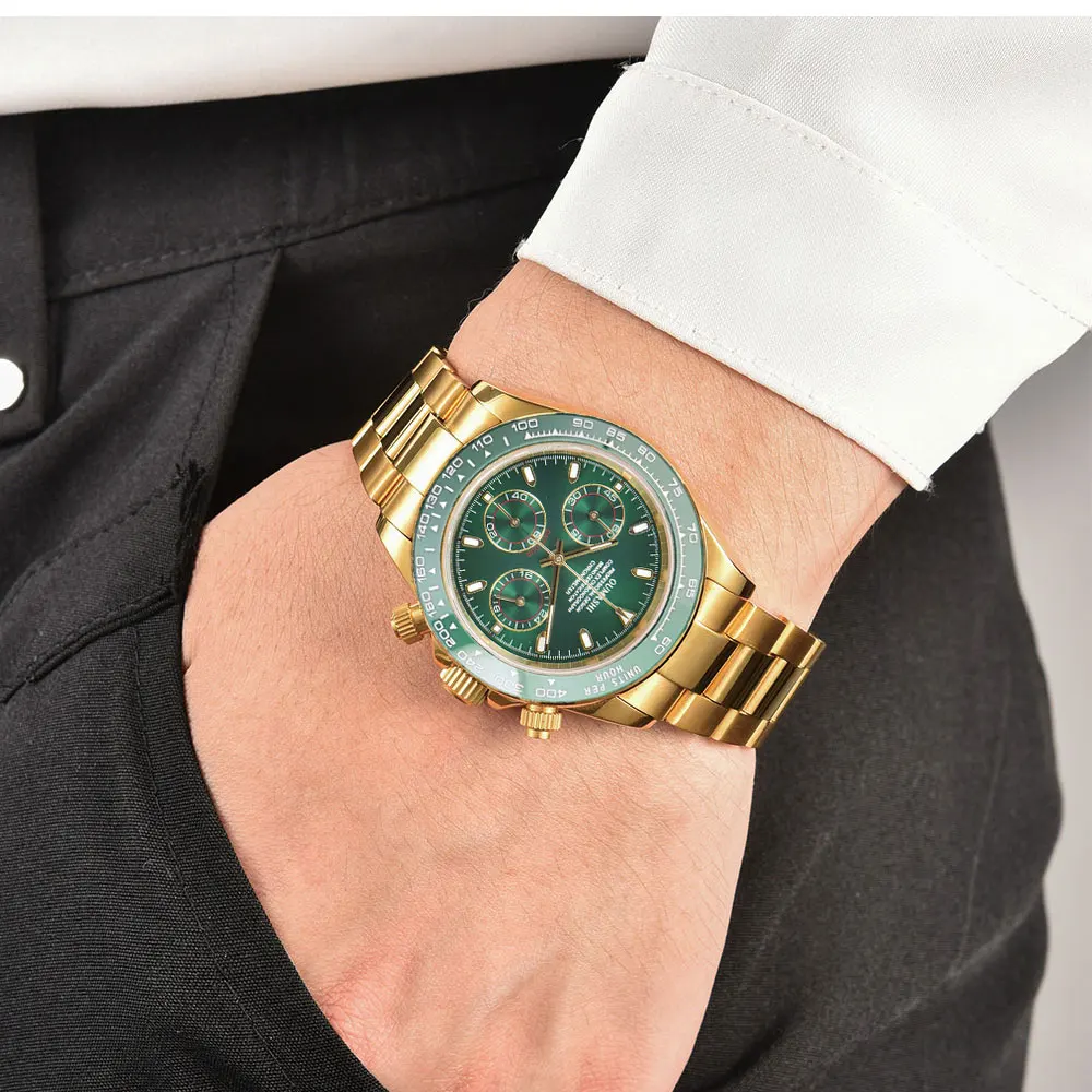 39mm Gold Men's Watch VK63 Movement Chronograph Sapphire Glass