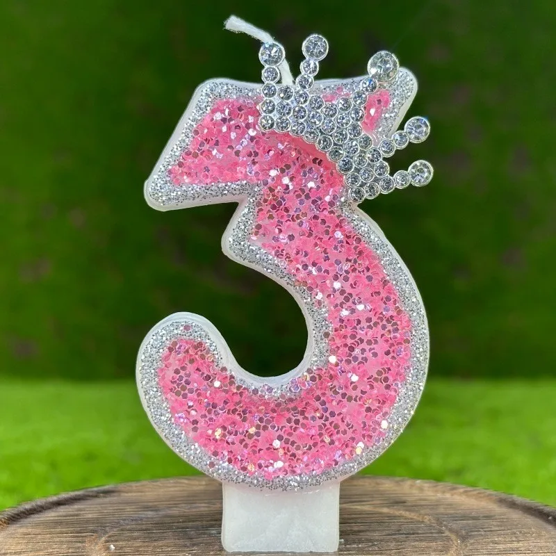Crown Candles Colorful Sequin Cake Topper with Handmade Crown Design