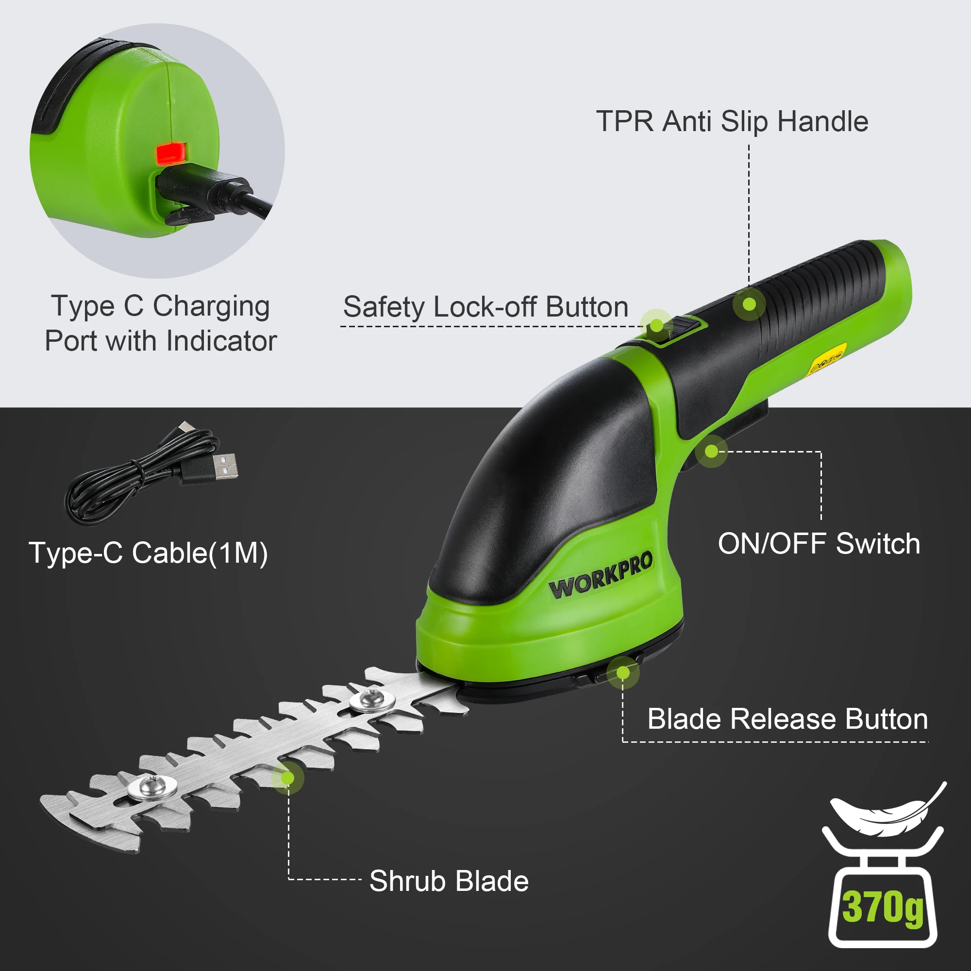 WORKPRO 7.2V/3.6V Hedge Trimmer Electric Trimmer 2 in 1 Cordless Grass Rechargeable Garden Trimmers Tool for Grass Shears Shrub