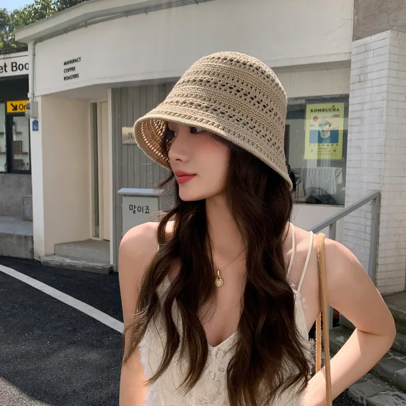 Women Bucket Hat Hollow Knitted Sun Protection Sunshade For Women's Leisure