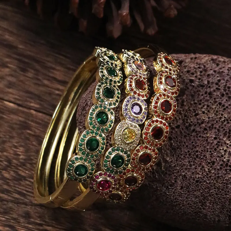 

Colors Rainbow Crystal Gold-plated Square Zircon Women Luxury Bracelet Bangle Best Wedding Wristband Jewelry Drop Shipping