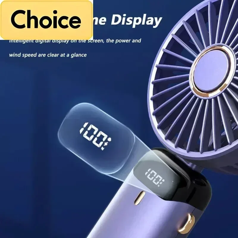 USB Handheld Mini Fan Foldable Portable Neck Hanging Fans 5 Speed USB Rechargeable Fan with Phone Stand and Display Screen